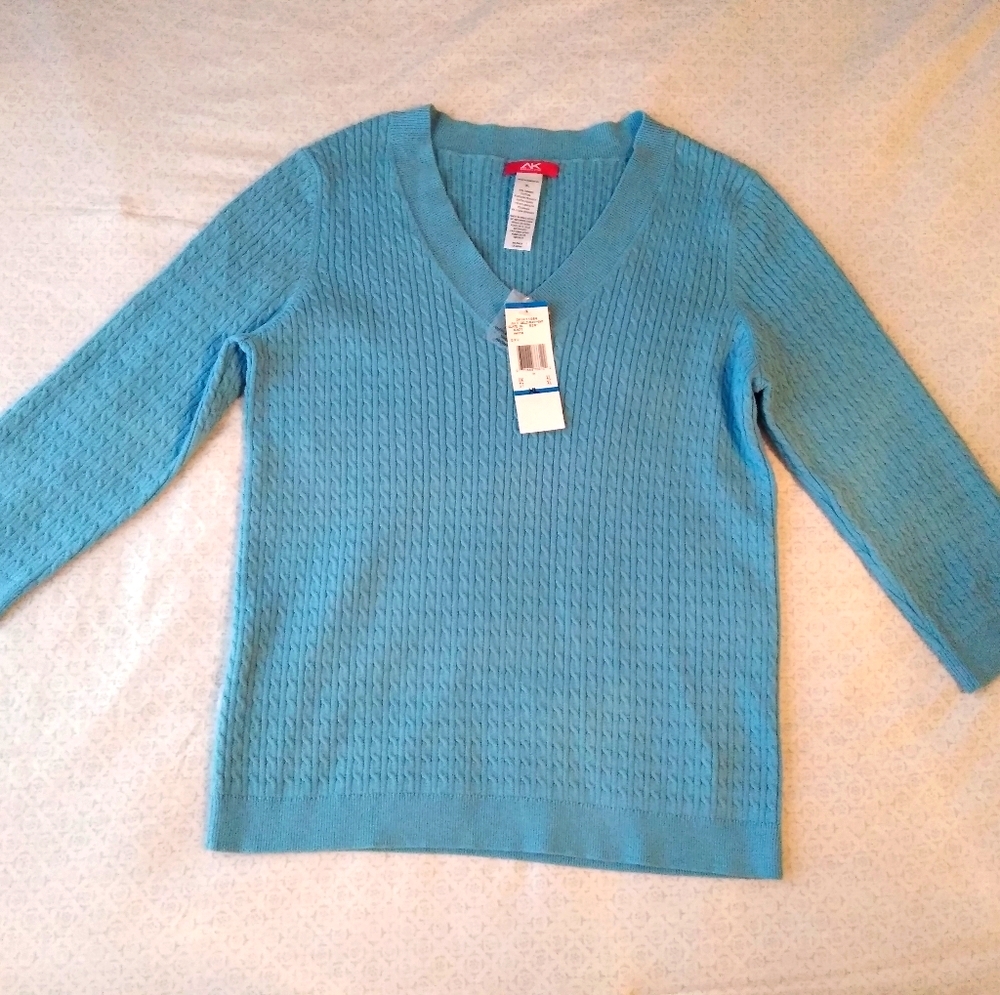 Anne Klein Sport Blue V Neck Sweater Women's Large New With Tags